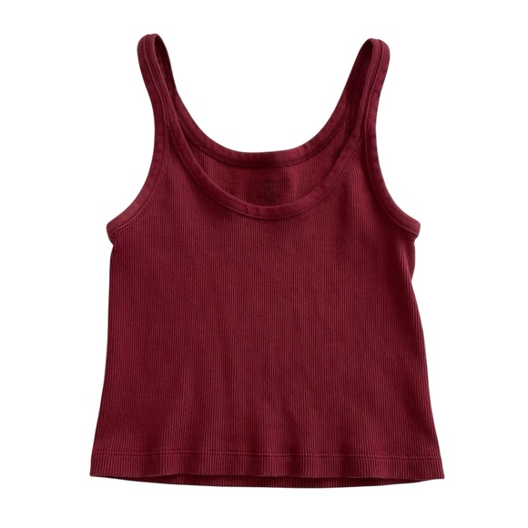 Brandy Melville Tops - Brandy Melville  Ribbed Cropped Tank Top Sz S Burgundy Y2K Coquette Clean Girl